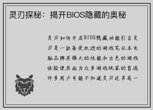 灵刃探秘：揭开BIOS隐藏的奥秘